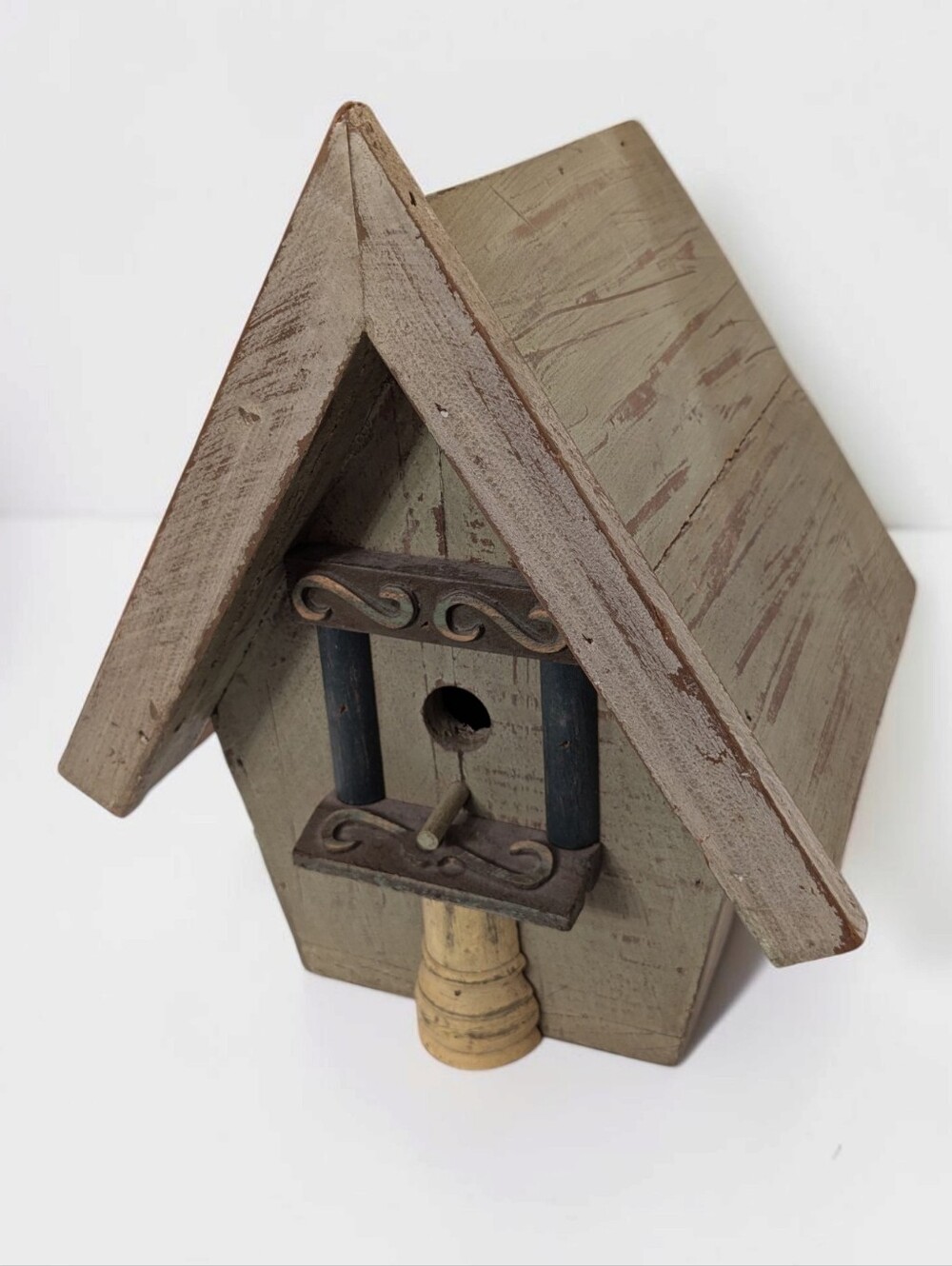 Rustic Distressed Wood Birdhouse Tabletop Farmhouse Cottagecore Decor Accent